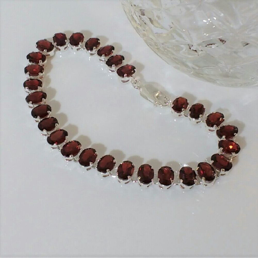 Garnet Bracelet 26 Carats tw Sterling Silver - Picture 1 of 4